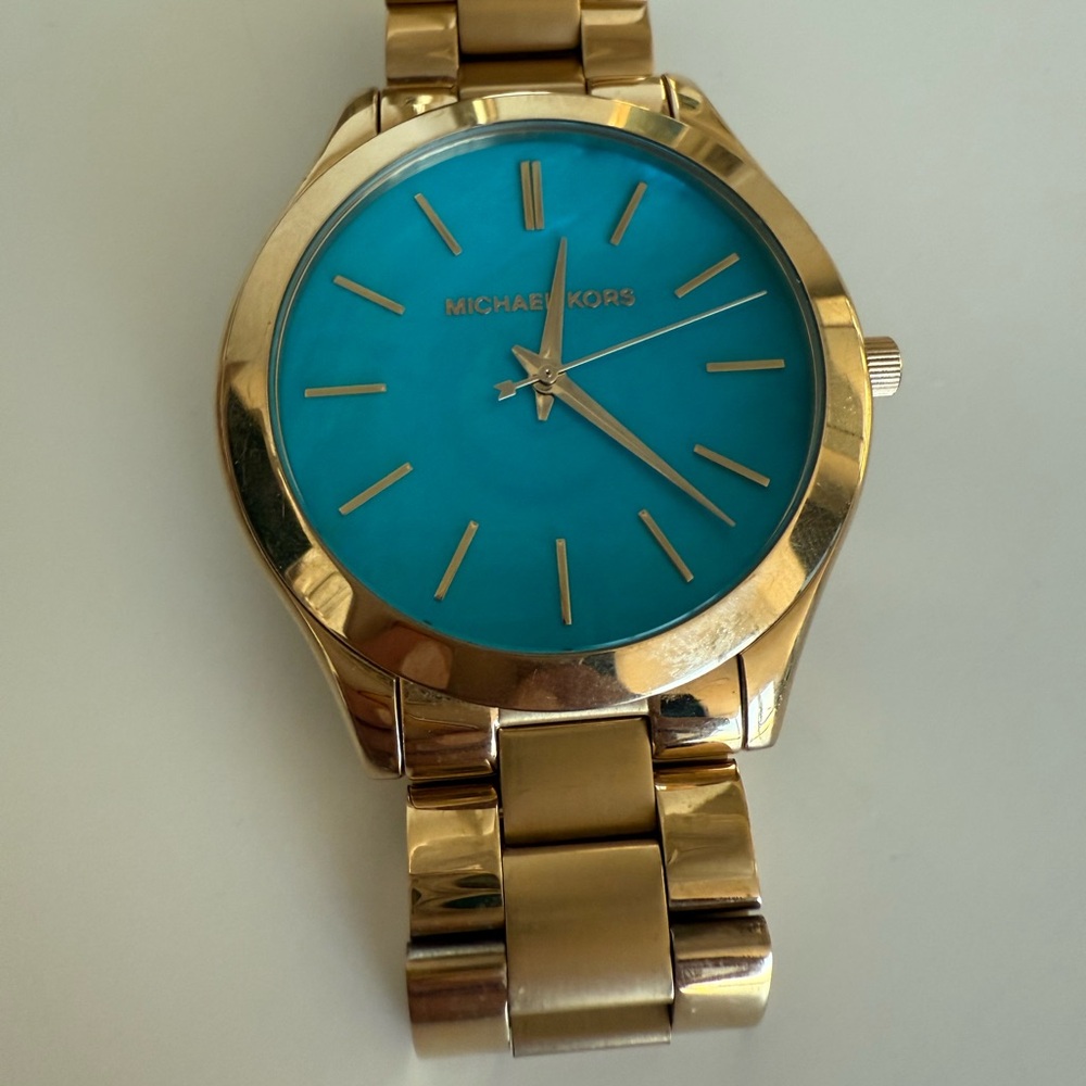 Michael Kors Gold Watch with Turquoise Dial